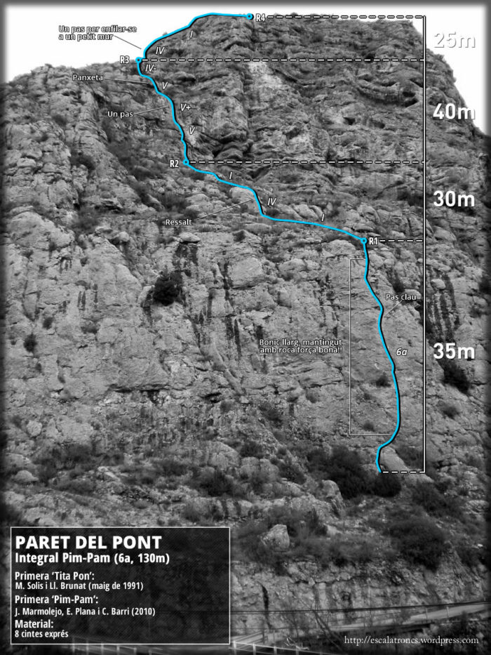 Ressenya de la via Integral Pim-Pam a la Paret del Pont de Sant Llorenç de Montgai